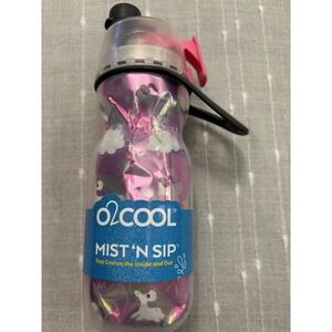 O2cool mist 'n sip misting water bottle 12oz  plastic squeezable Fairy Unicorn